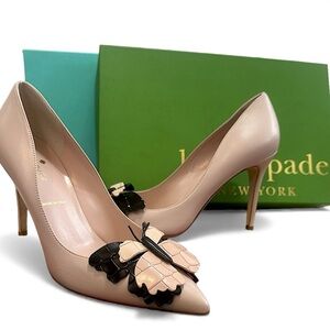New Kate Spade Laurie Heels Butterfly Women’s 6.5 w/ Box Pale Pink Nappa Leather